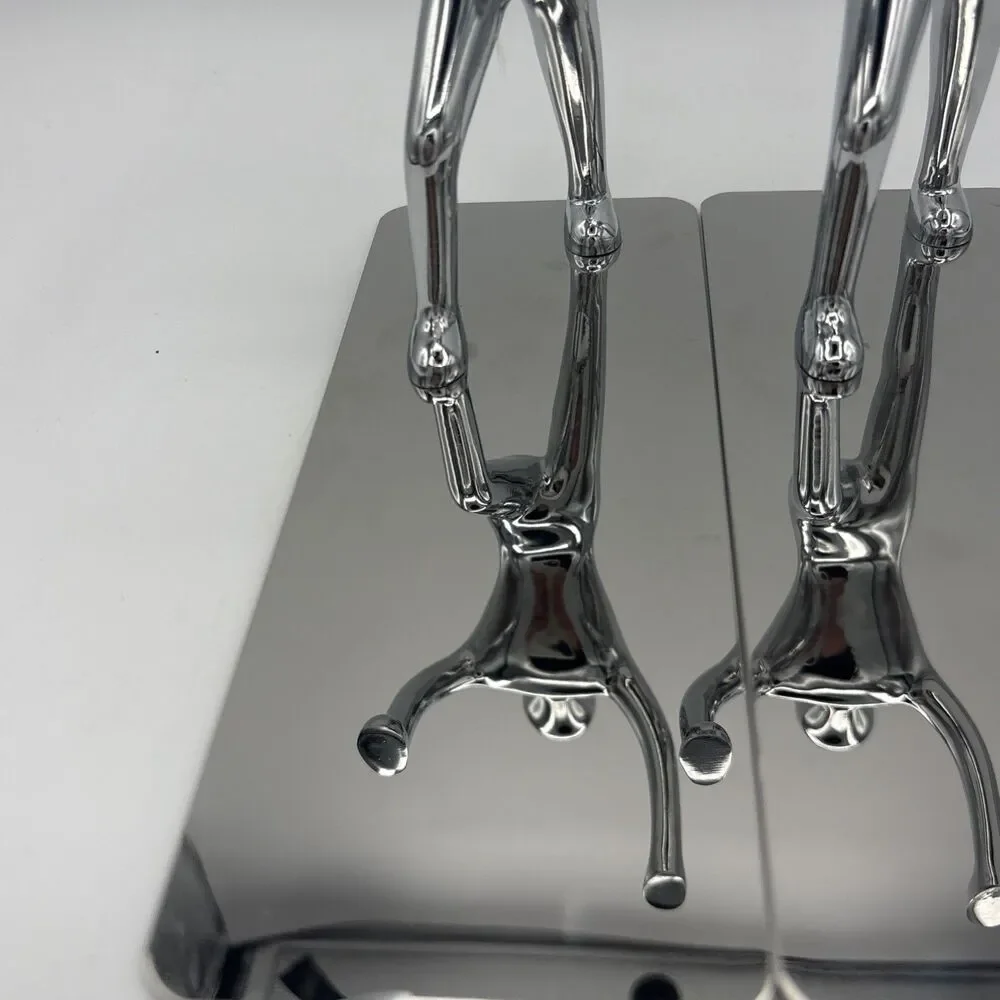 Pair of Pop Art Chrome Modern Man Abstract Figure Bookends Modernist Sculpture